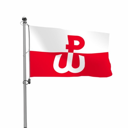 Flaga Polska Walcząca z kotwicą białą na maszcie