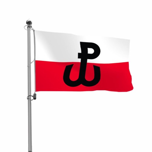 Flaga Polska Walcząca z czarną kotwicą na maszcie aluminiowym